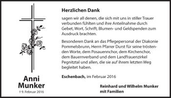 Traueranzeige von Anni Munker von Hersbrucker Zeitung