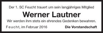 Traueranzeige von Werner Lautner von Der Bote