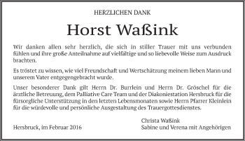 Traueranzeige von Horst Waßink von Hersbrucker Zeitung
