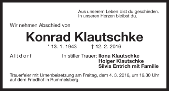 Traueranzeige von Konrad Klautschke von Der Bote