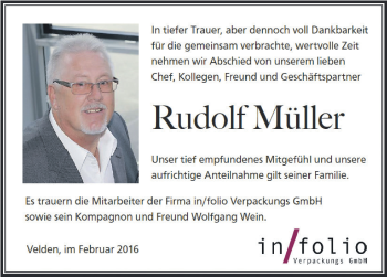 Traueranzeige von Rudolf Müller von Hersbrucker Zeitung