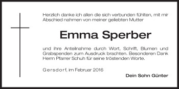 Traueranzeige von Emma Sperber von Der Bote