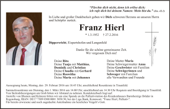 Traueranzeige von Franz Hierl von Hersbrucker Zeitung