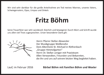 Traueranzeige von Fritz Böhm von Pegnitz-Zeitung