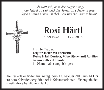 Traueranzeige von Rosi Härtl von Pegnitz-Zeitung