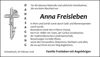 Traueranzeige von Anna Freisleben von Pegnitz-Zeitung
