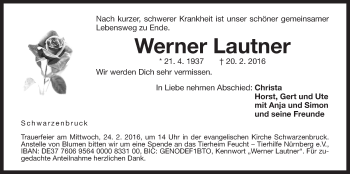 Traueranzeige von Werner Lautner von Der Bote