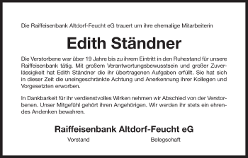 Traueranzeige von Edith Ständner von Der Bote