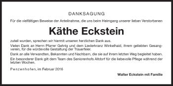 Traueranzeige von Käthe Eckstein von Der Bote