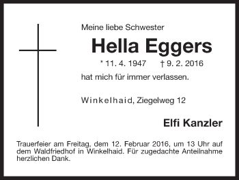 Traueranzeige von Hella Eggers von Der Bote