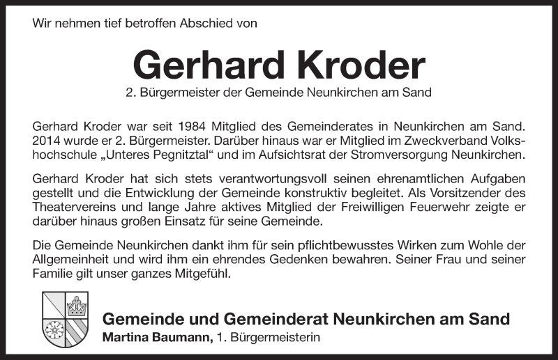  Traueranzeige für Gerhard Kroder vom 24.02.2016 aus Pegnitz-Zeitung