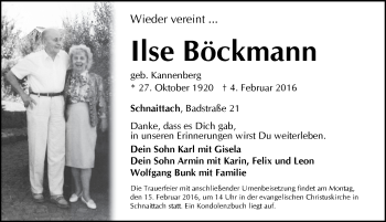Traueranzeige von Ilse Böckmann von Pegnitz-Zeitung