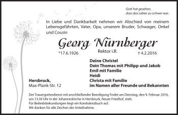 Traueranzeige von Georg Nürnberger von Hersbrucker Zeitung
