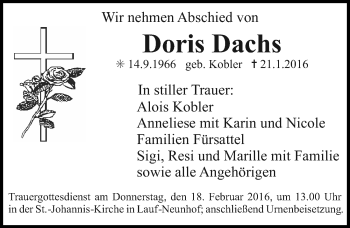 Traueranzeige von Doris Dachs von Pegnitz-Zeitung