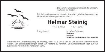 Traueranzeige von Helmar Steinig von Der Bote