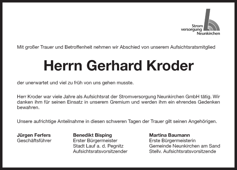  Traueranzeige für Gerhard Kroder vom 24.02.2016 aus Pegnitz-Zeitung