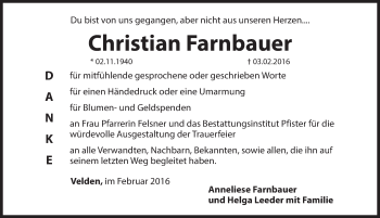 Traueranzeige von Christian Farnbauer von Hersbrucker Zeitung