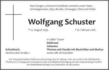 Traueranzeige von Wolfgang Schuster von Pegnitz-Zeitung