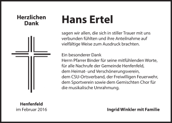 Traueranzeige von Hans Ertel von Hersbrucker Zeitung