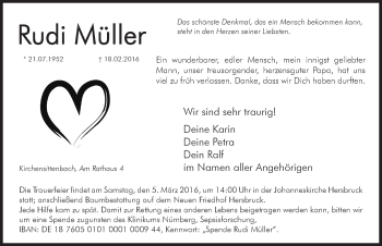 Traueranzeige von Rudi Müller von Hersbrucker Zeitung