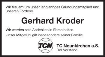 Traueranzeige von Gerhard Kroder von Pegnitz-Zeitung