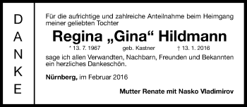Traueranzeige von Regina Hildmann von Pegnitz-Zeitung