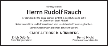 Traueranzeige von Rudolf Rauch von Der Bote