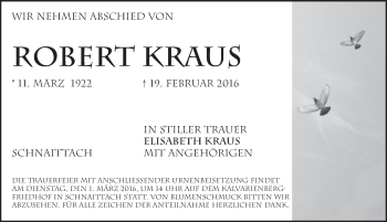 Traueranzeige von Robert Kraus von Pegnitz-Zeitung