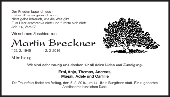 Traueranzeige von Martin Breckner von Der Bote