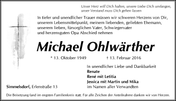 Traueranzeige von Michael Ohlwärther von Pegnitz-Zeitung
