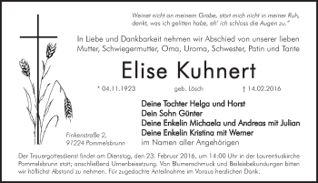 Traueranzeige von Elise Kuhnert Lösch von Hersbrucker Zeitung