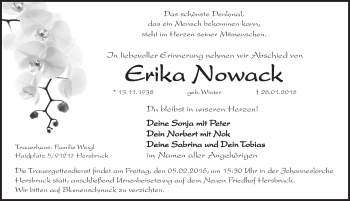 Traueranzeige von Erika Nowack von Hersbrucker Zeitung