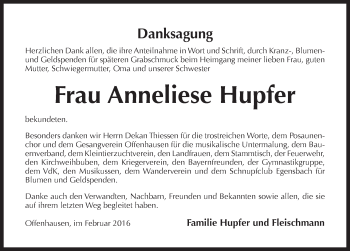 Traueranzeige von Anneliese Hupfer von Pegnitz-Zeitung