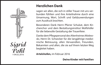 Traueranzeige von Sigrid Pohl von Hersbrucker Zeitung
