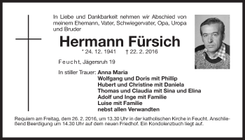 Traueranzeige von Hermann Fürsich von Der Bote