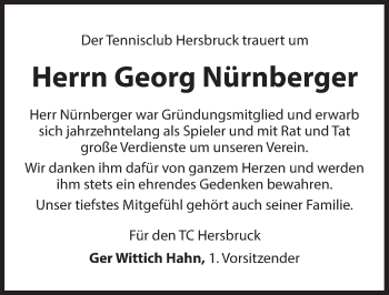 Traueranzeige von Georg Nürnberger von Hersbrucker Zeitung