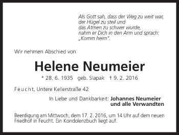 Traueranzeige von Helene Neumeier von Der Bote