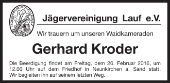 Traueranzeige von Gerhard Kroder von Pegnitz-Zeitung