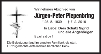 Traueranzeige von Jürgen-Peter Piepenbring von Der Bote