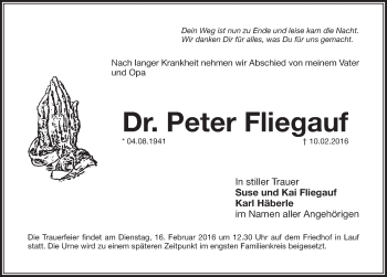 Traueranzeige von Peter Fliegauf von Pegnitz-Zeitung
