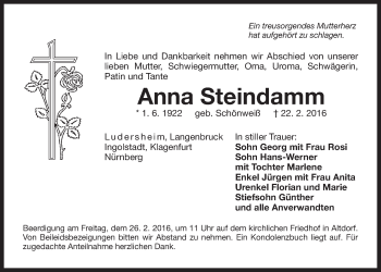 Traueranzeige von Anna Steindamm von Der Bote