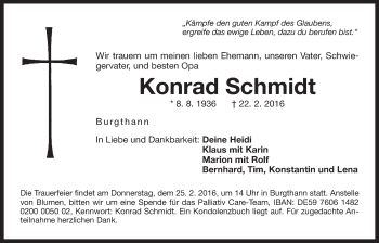 Traueranzeige von Konrad Schmidt von Der Bote
