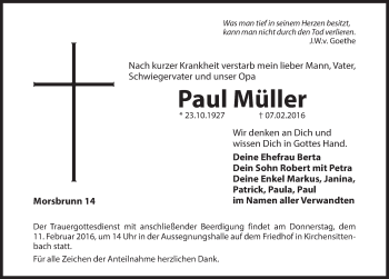 Traueranzeige von Paul Müller von Hersbrucker Zeitung