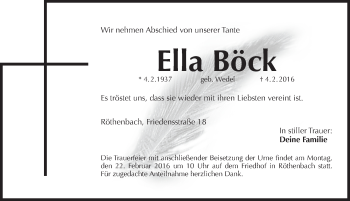 Traueranzeige von Ella Böck von Pegnitz-Zeitung