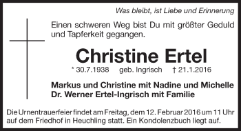 Traueranzeige von Christine Ertel von Pegnitz-Zeitung