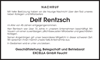 Traueranzeige von Delf Rentzsch von Der Bote