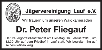 Traueranzeige von Peter Fliegauf von Pegnitz-Zeitung