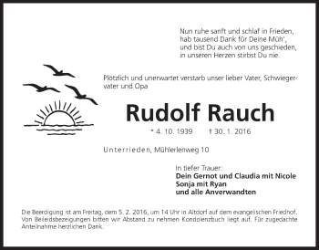 Traueranzeige von Rudolf Rauch von Der Bote