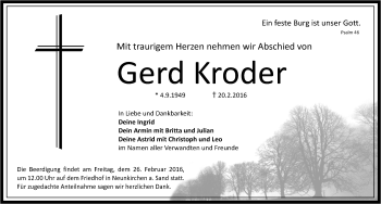 Traueranzeige von Gerd Kroder von Pegnitz-Zeitung