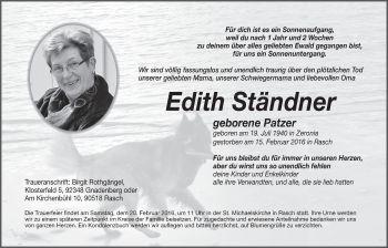 Traueranzeige von Edith Ständner von Der Bote
